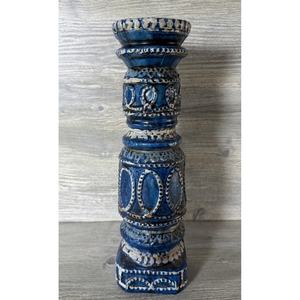 Vtg Napcoware M-7754 MCM Pottery Candlestick Holder Blue White 10.5" Napco Japan